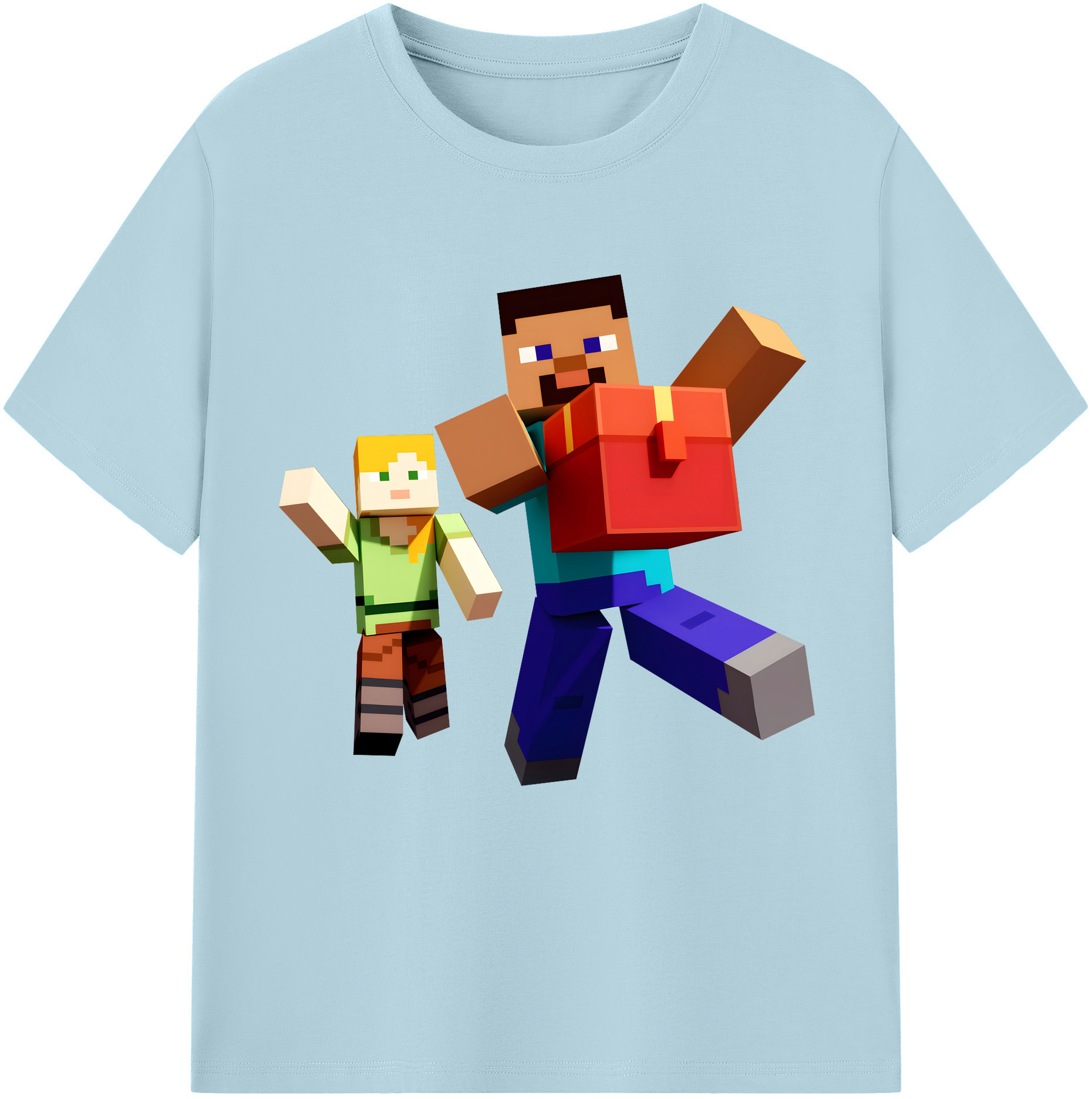 （画像用） マインクラフト ブロックの世界 Minecraft MC Block world 綿100％半袖Tシャツ（フロントプリント）